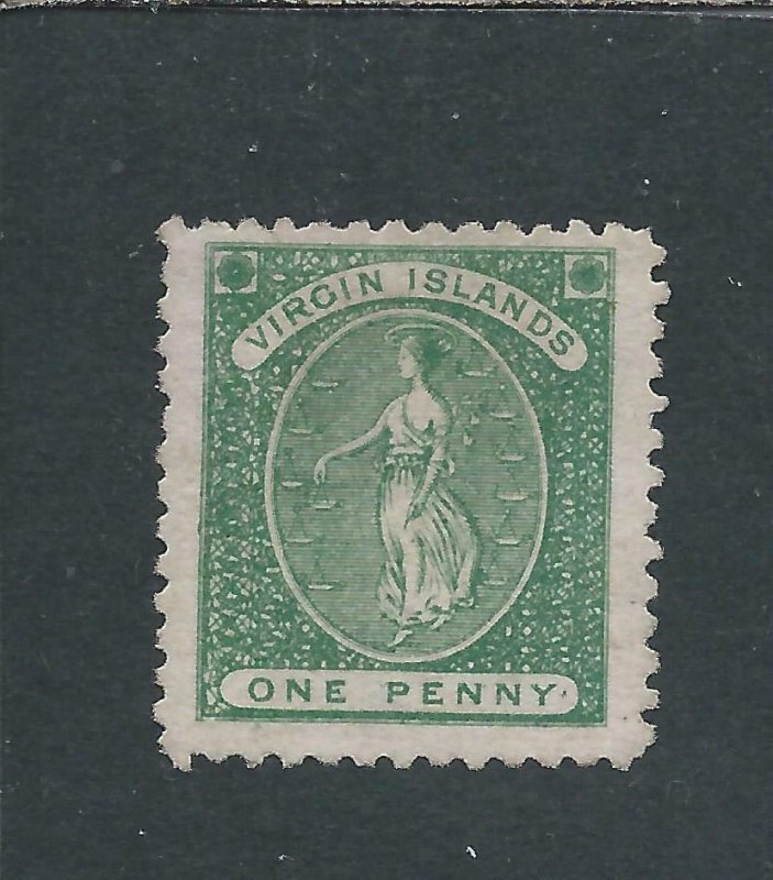 BRITISH VIRGIN IS 1866 1d GREEN ON WHITE WOVE PAPER MM SG 1 CAT £50