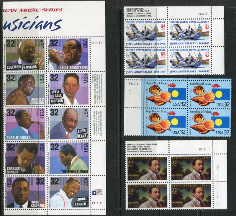 US Postage Stamps (YEAR 1995)  Blocks/4 FACE=$7.04