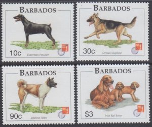 BARBADOS Sc # 930-3 CPL MNH VARIOUS DOGS - HONG KONG '97 STAMP EHIBITION