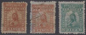 PARAGUAY 1879-81 LIONS Sc 12-13 & 12a FULL SET USED BY PEN & MUTE CANCELS 