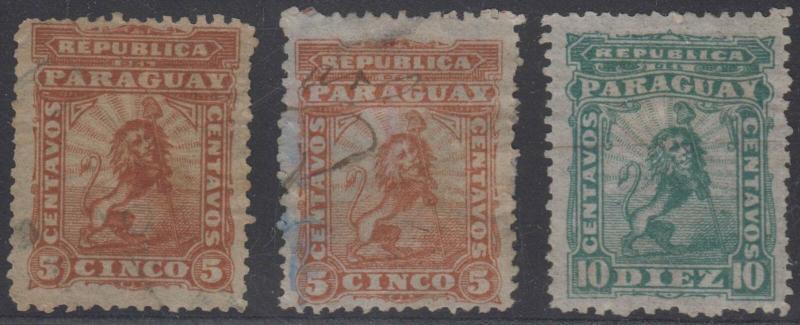 PARAGUAY 1879-81 LIONS Sc 12-13 & 12a FULL SET USED BY PEN & MUTE CANCELS 