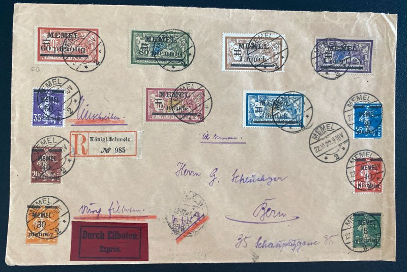 1922 Memel Cover To Bern Switzerland Provisional Stamp Sc#18-29