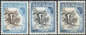 ADEN 1953-62 5/- Crater Pass (all three listed shades) MNH/MH