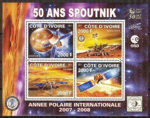 Ivory Coast 2011 Space 50 Years of Sputnik Satellites Sheet MNH