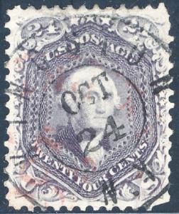 #70c VIOLET VF-XF USED (APP) BLACK & RED CANCELS TINY PERF FLAW CV $2,290 HV3922