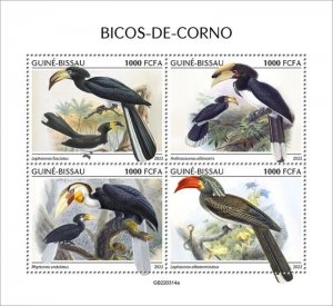 Guinea-Bissau - 2022 Hornbills, Wreathed, Crowned - 4 Stamp Sheet - GB220314a