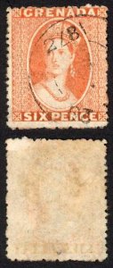 Grenada SG7 6d Orange red Wmk Small Star Rough Perf inverted 2 in date