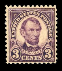 United States, 1910-30 #555 Cat$27, 1922 3c violet, never hinged