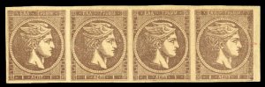 Greece #43, 1875 1L gray brown, horizontal strip of four, never hinged