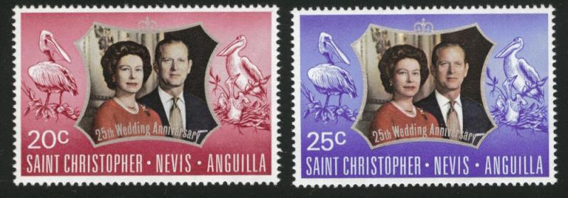 St Kitts Nevis Scott 257-258 MNH** Silver Wedding Issue 1972