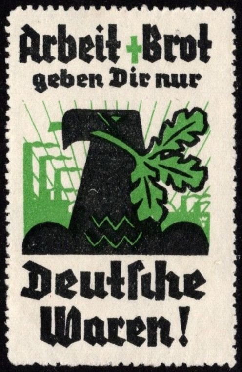 Nazi Germany Propaganda Stamp Work And Bread Are Given Only By German Goods!