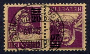 SWITZERLAND TETE-BECHE STAMP OF 20 on 15 PROVISIONAL TELL Father, vfu