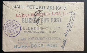 1937 Mackay Australia Tin Can Canoe Mail cover To Niuafoou Isle Tonga Toga