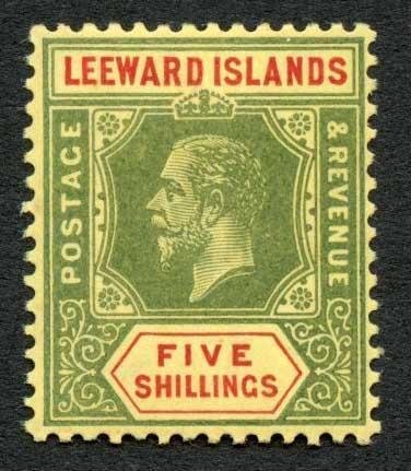 Leeward Islands 1913-22 5s green and red on yellow wmk MCA SG57 VFM 