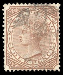 Natal #53 Cat$20, 1878 4p brown, used