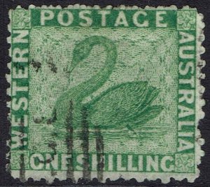 WESTERN AUSTRALIA 1864 SWAN 1/- WMK CROWN CC PERF 12½ USED 