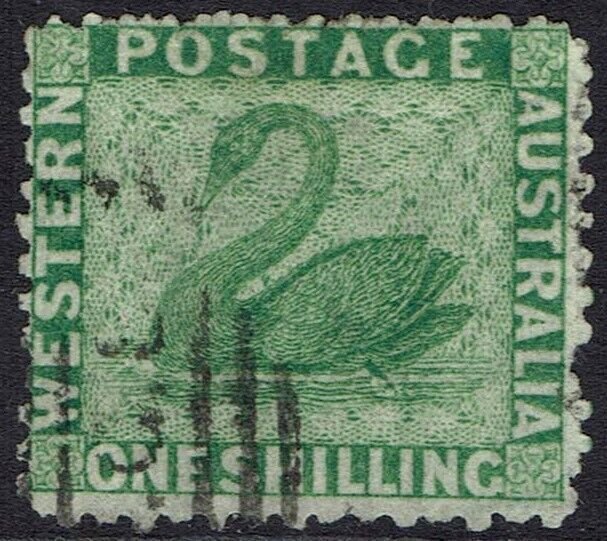 WESTERN AUSTRALIA 1864 SWAN 1/- WMK CROWN CC PERF 12½ USED 