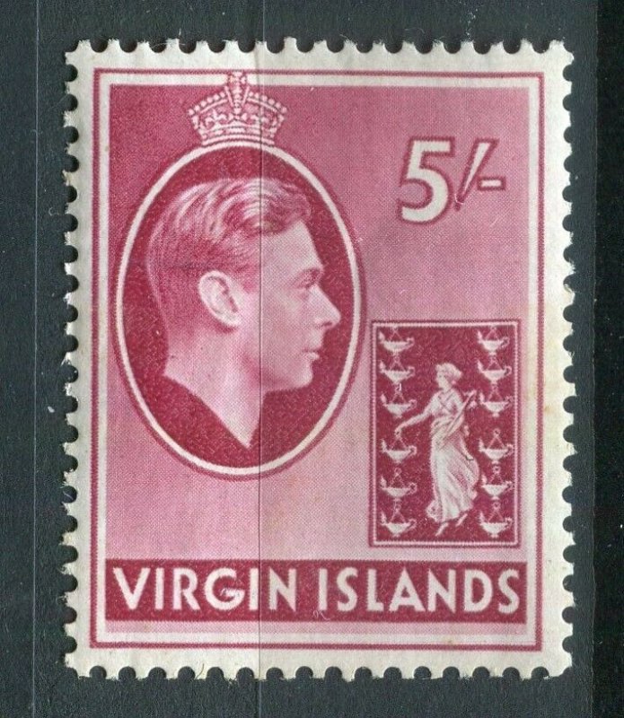 BRITISH VIRGIN ISLANDS; 1938 early GVI issue Mint MNH 5s. value