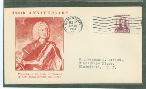 US 726 1933 3c founding of Georgia; 200th anniversary (James Oglethorpe) on an addressed first day cover with a Washington stamp