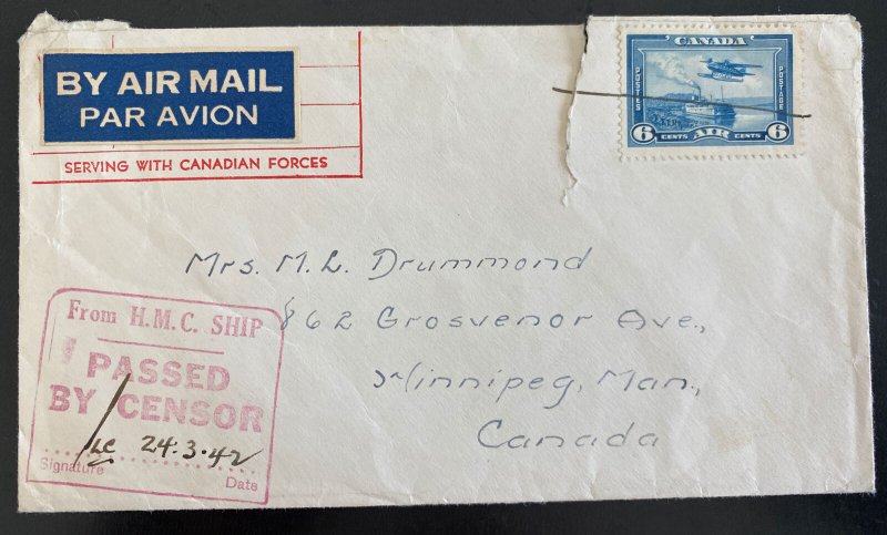 1942 Canadian Army Forces Post Office Airmail Cover To Winnipeg Canada WW2 