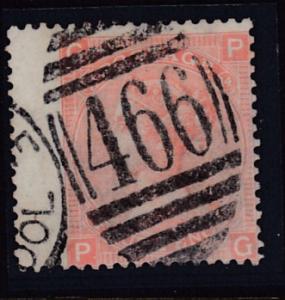 Great Britain 1865 QV 4d vermillion Numeral Cancel Wing Margin Stamp VF/(o)