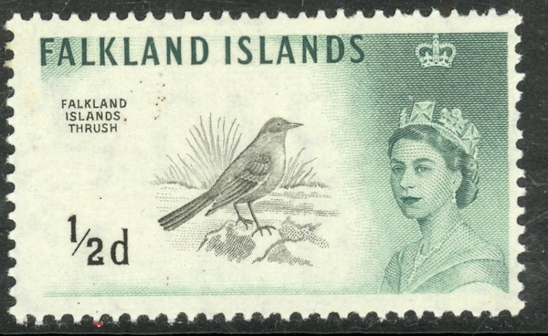 FALKLAND ISLANDS 1960 QE2 1/2d Thrush Bird Pictorial WMK UPRIGHT Sc 128 MH