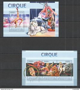 2013 Guinea Circus Animals Lions Tigers Elephant Kb+Bl ** Stamps St1340