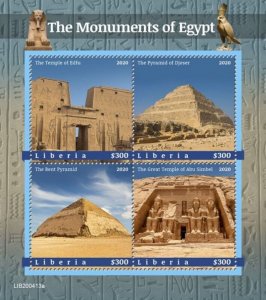 Liberia - 2020 Monuments of Egypt - 4 Stamp Sheet - LIB200413a