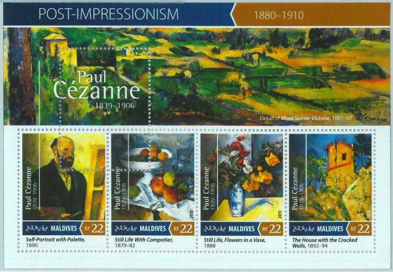 A0996 - MALDIVES, ERROR, MISPERF, Miniature sheet: 2015, Paul Cézanne, Art