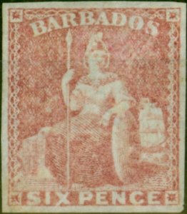 Barbados 1858 6d Pale Rose Red SG11 Fine Unused