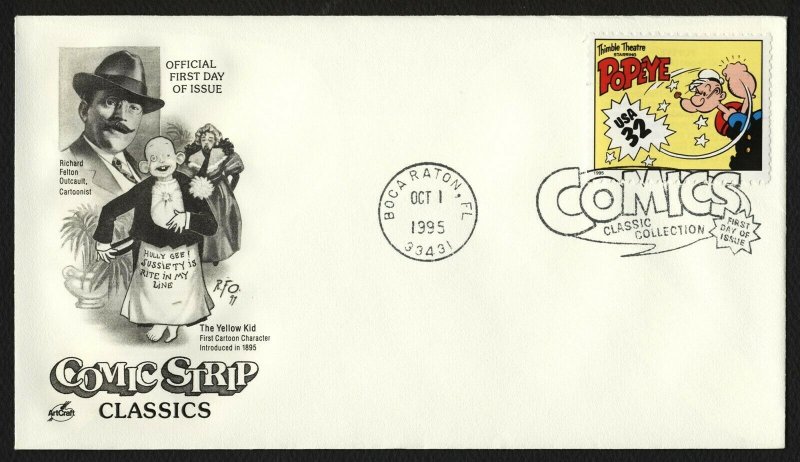 #3000k 32c Popeye, Art Craft FDC **ANY 5=FREE SHIPPING** 