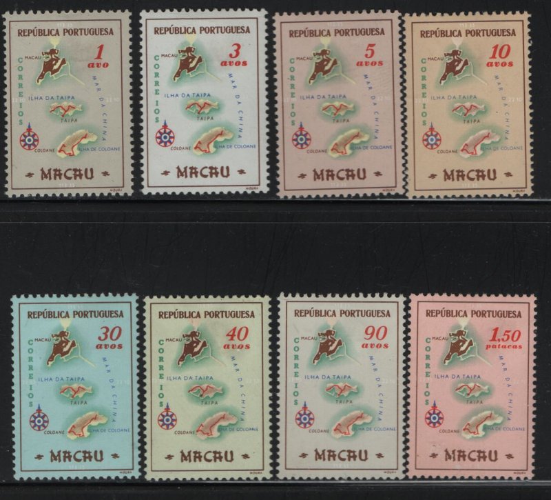 MACAU, 383-390, HINGED, 1956, MAP OF COLONY