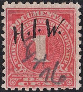 R207 1¢ Documentary Stamp (1914) Used