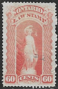 CANADA REVENUES ONTARIO 1870-1911 60c LAW STAMP VDM. OL53 VFU HERRINGBONE Cxl