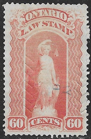 CANADA REVENUES ONTARIO 1870-1911 60c LAW STAMP VDM. OL53 VFU HERRINGBONE Cxl