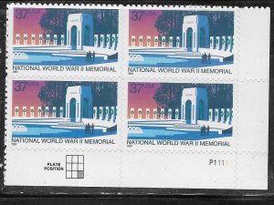 US#3862 37c World War II Memorial plate Block of 4 (MNH) CV $3.50