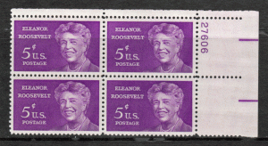 USA Plate Block # 1236 - M/NH - Eleanor Roosevelt - UR - Plate 27606