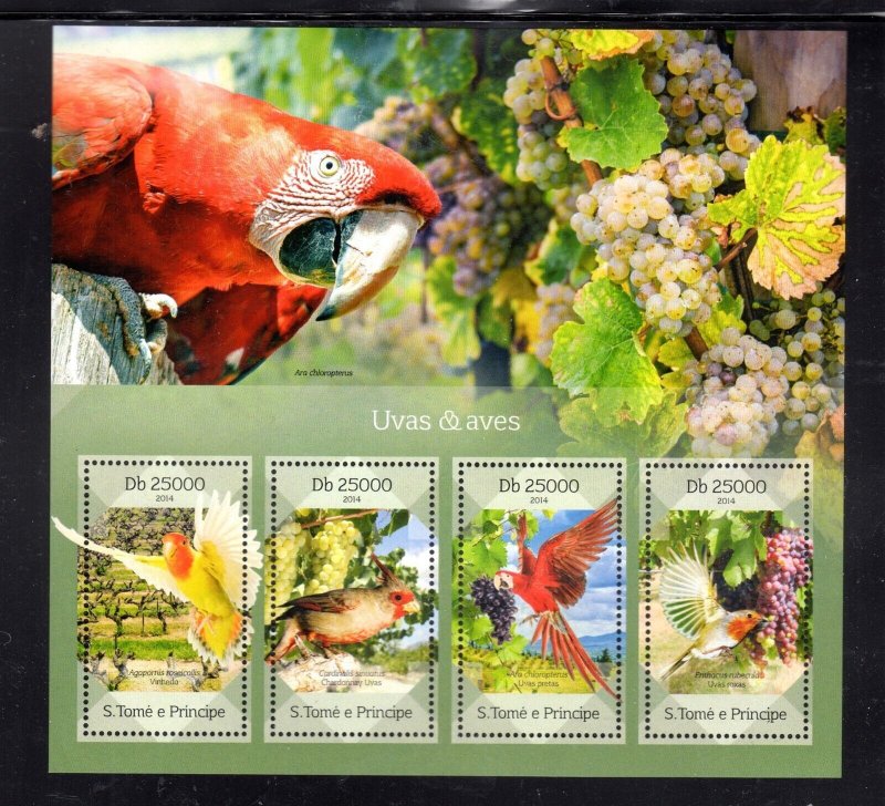 ST. THOMAS & PRINCE #2721 2014 BIRDS & GRAPES MINT VF NH O.G M/S4