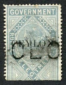 Ceylon Telegraph SGT4 1r Grey India opt Ceylon with Colombo cancel Cat 15