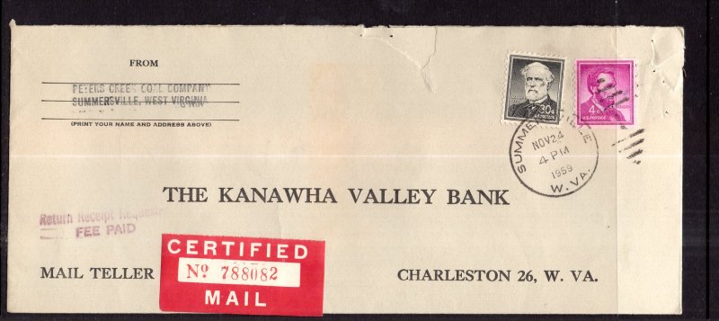 US Summersville,WV to Charleston,WV 1959 Certified Mail Cover