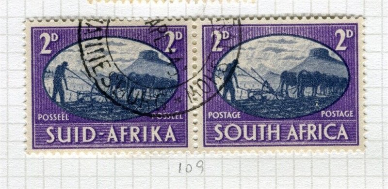 SOUTH AFRICA; 1945 early Victory issue fine used 2d. pair 