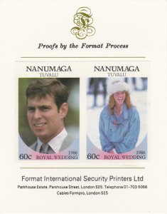 TUVALU 1986 WEDDING - ANDREW & FERGIE  imperf on FORMAT INTERNATIONAL PROOF CARD