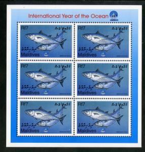 MALDIVES 2344 MNH S/S SCV $11.25 BIN $6.00 MARINE LIFE