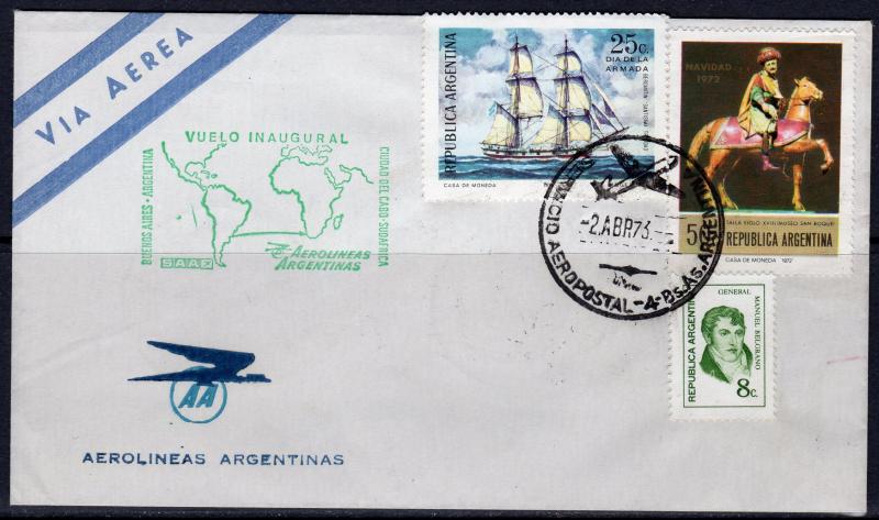 Argentina 1973 Aerolias Argentinas Inaugural Fly Bs.As.Cape Town Postal History