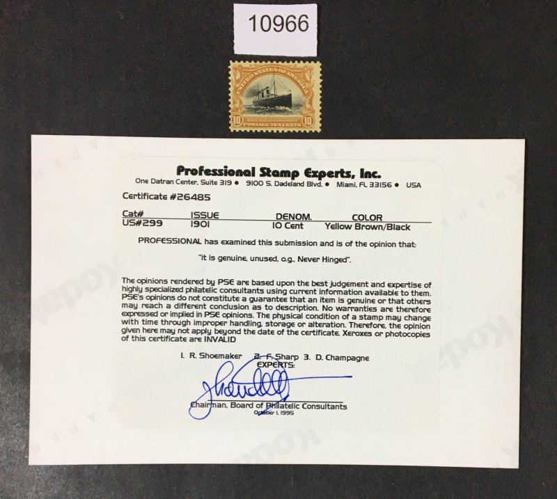 US # 299 MINT OG NH ***** PSE CERT ******  CAT. $375 LOT #10966