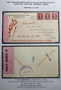 1939 Vancouver Canada Airmail Censored Cover to Dublin Ireland Atlantic Service