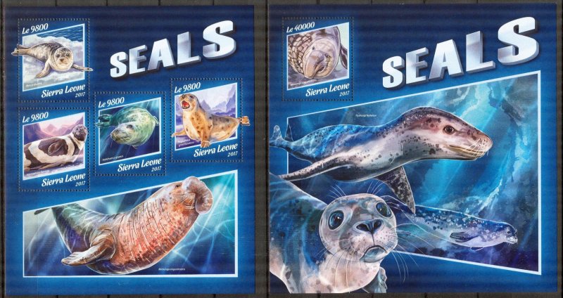 Sierra Leone 2017 Marine Life Seals sheet + S/S MNH