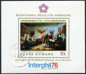 Romania 2609,CTO.Michel Bl.130. US-200,1976.Declaration of Independence.