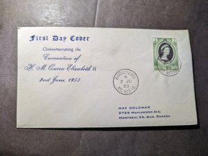 1953 British St Kitts and Nevis QE2 Coronation First Day Cover FDC to Canada