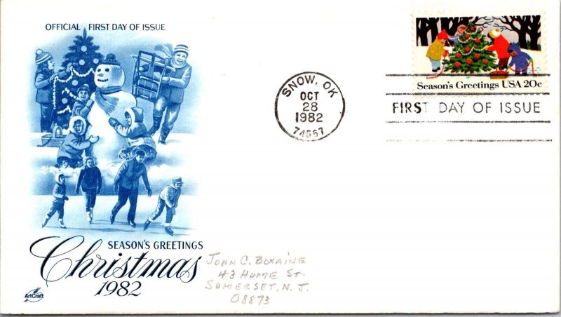 FDC 1982 SC #2030a Artcraft Cachet - Snow, Ok - Single - J4860